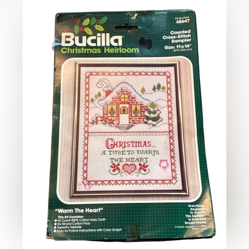 Bucilla Christmas Heirloom “Warm the Heart” cross-stitch sampler kit New